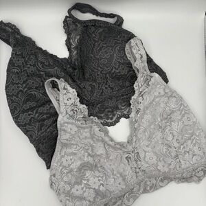 Smart & Sexy Signature Lace Bralettes Gray &Charcoal Silver XL Lingerie Romantic